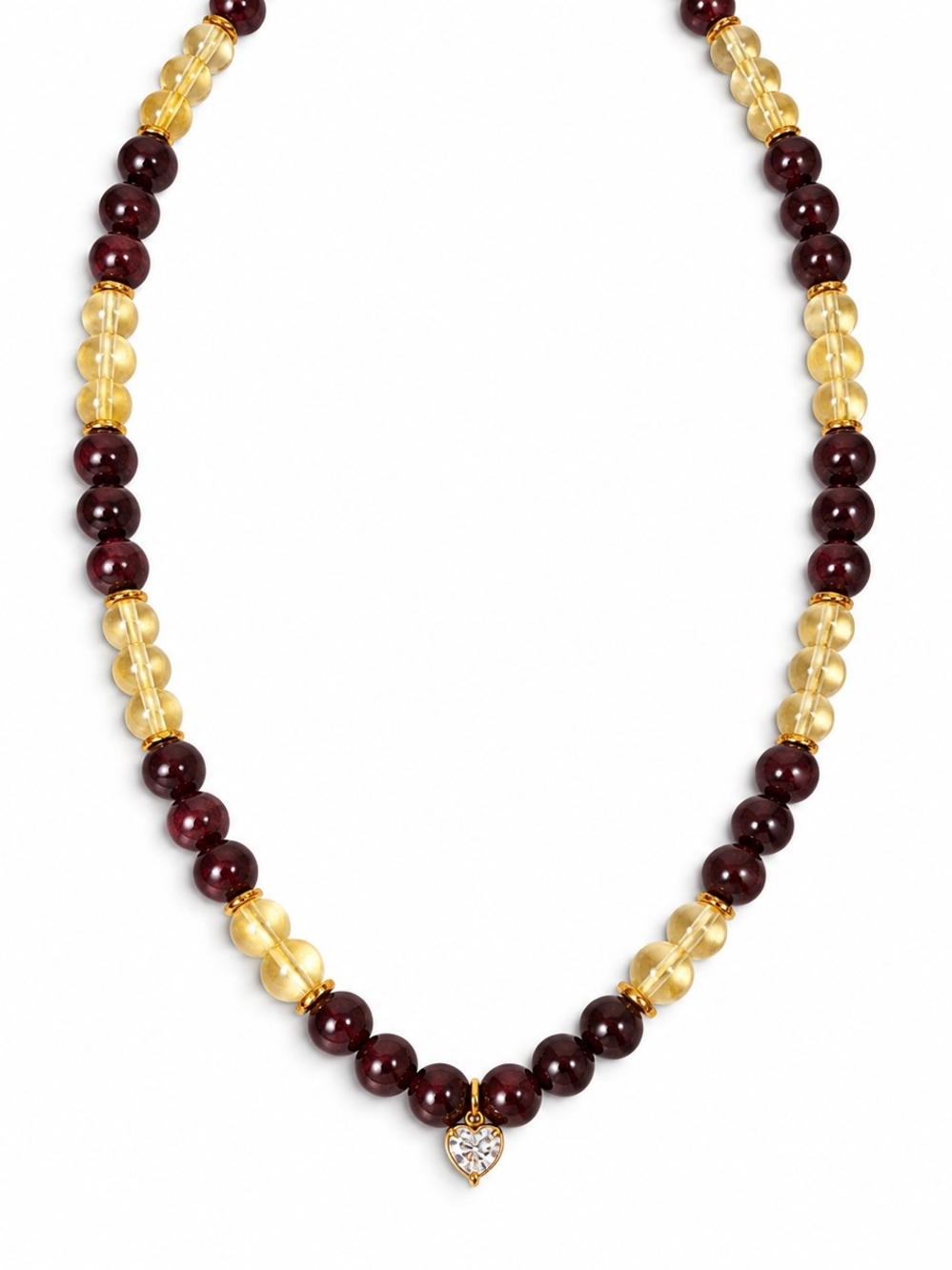6 mm Garnet & 6 mm Citrine Necklace with Zirconia Heart Charm — 16″